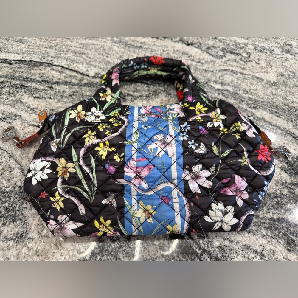 MZ Wallace  Black/Blue Small Floral Sutton bag with Blue Stripe - Picture 5 of 14